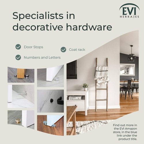 EVI Door Stops | Leather Brass Door Stopper - Screw Fastening - Black Rubber Protector - 0.95 x 1.38 Inch Door Stop
