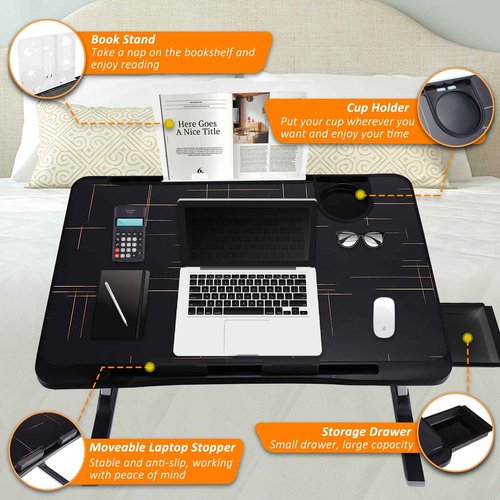 Lap Desk for Bed, Folding Laptop Stand for Bed Table, Adjustable Portable Laptop Bed Tray Desk with Storage Drawer Bookstand Cup Holder for Eating, Working, Writing in Sofa Couch Floor
