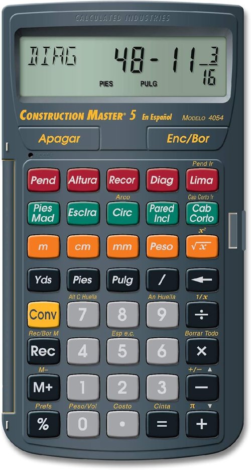 Calculated Industries 4054 Construction Master 5 - Spanish Feet-Inch-Fraction Calculator for Carpenters