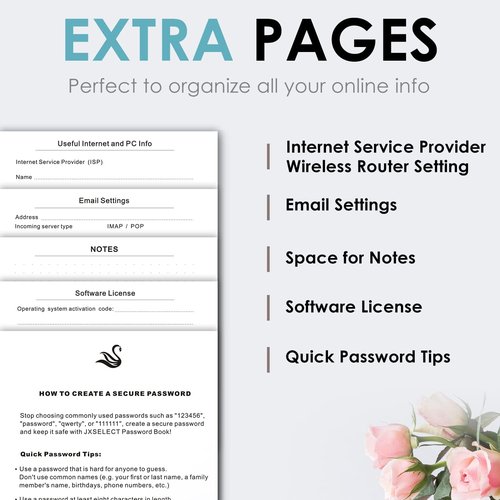 Elegant Password Book - Hardcover Organizer with Alphabetical Tabs & Notes Section | 5.2" x 7.6" (Turquoise)