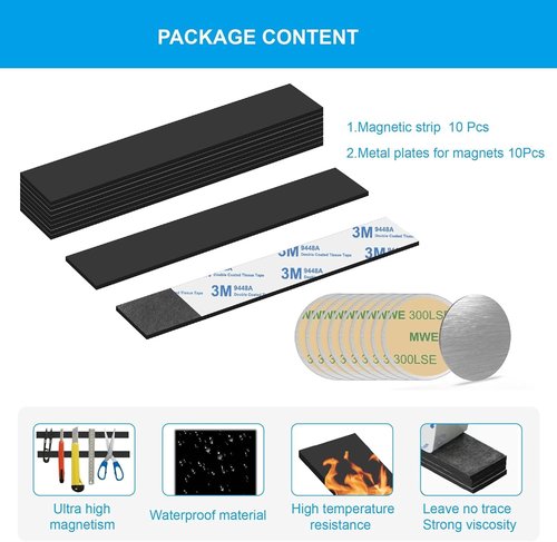 Magnetic Strips Tape by [Brand Name] - Heavy Duty Adhesive Backing with 10 Metal Stickers for Strong Wall Holders