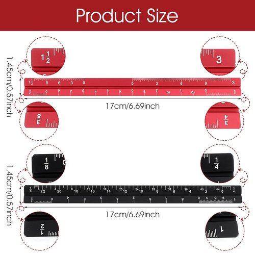 Prasacco 6-Inch Architectural Scale Ruler - Durable Aluminum Mini Ruler for Architects & Artists