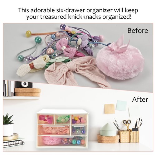 Mini Desk Drawer Organizer with 6 Clear Drawers – Small Plastic Storage Box for Office, Classroom, Crafts, and Home Desktop Organization (7" x 3.9" x 4.7")