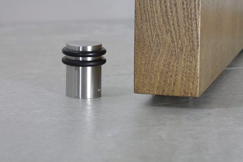 EVI | Heavy Doorstop | 1.2'' X 2'' | Reinforced | Threaded Base | Black Rubber | Stainless Steel | Includes Screw + Metallic Anchor | Mod I-0.8''6/50