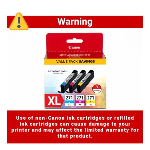 Canon CLI-271XL Genuine Three Color Value Pack, Compatible with MG6820, MG6821, MG6822, MG5720, MG5721, MG5722, MG7720, TS5020, TS6020, TS8020, and TS9020 (Optional) Printers