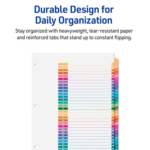 Avery 31-Tab Dividers for 3 Ring Binders, Customizable Table of Contents, Multicolor Tabs, 12 Sets (11129)