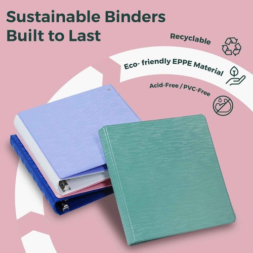 POPRUN 3 D Ring Binder 1.5 Inch, PVC-Free, Holds 375 Sheets of 8.5 x 11 Paper, Extra Durable Organizer with 2 Pockets for School & Office, Heavy-Duty, 4 Pack, Multicolor