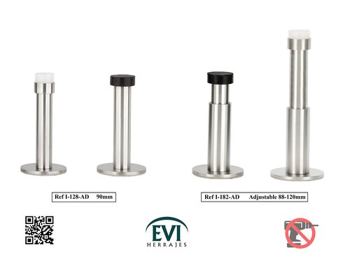 Wall Mounted Doorstop | Adhesive or Screwing | Adjustable from 3.5" to 5,10" | Stainless Steel | EVI