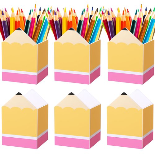 Sherr 6 Pcs Pencil Shaped Pen Holders for Classroom, Cute Acrylic Pencil Cups, Back to School Stationery Storage Organizers for School Office Supplies Teacher Desk Home Table Decor (Classic)