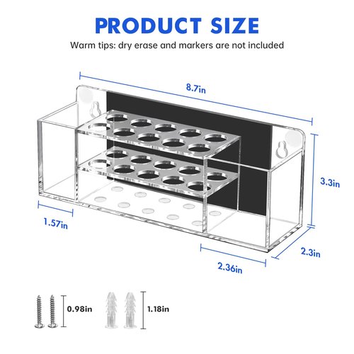 Banafich Magnetic Dry Erase Marker Holder for Whiteboard, Wall Mount Pen Holder for Refrigerator, Clear Pencil Holder for Fridge, Strong Magnet Locker Organizer for Classroom, Office