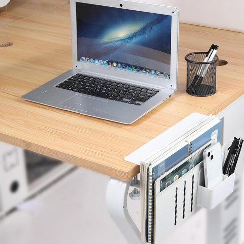 osseph Desk Side Storage, Side Desk Laptop Holder with Anti-Scratch Pad & Magnetic Pen Holder, No Drill Under Table Laptop Mount Fits Flat Edge 0.3" to 2.3"