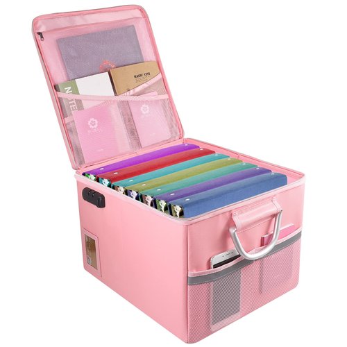 Fireproof Document Box, Fireproof Organizer Safe Box with Lock, Portable Office Storage Cabinet for Hanging Letter/Legal Folder 16.1 x 12.9 x 11in(Pink)