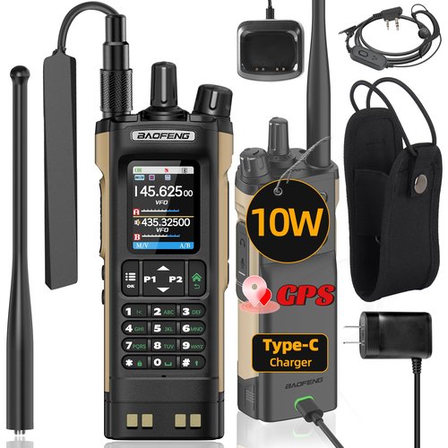 Ham Radio BAOFENG Radio UV32 Handheld 10W Rechargeable Walkie Talkies Long Range UV-32 5RM Two Way Radio NOAA Weather Radio with GPS,APP Programming Copy Frequency 2500mAh Battery USB-C Charging