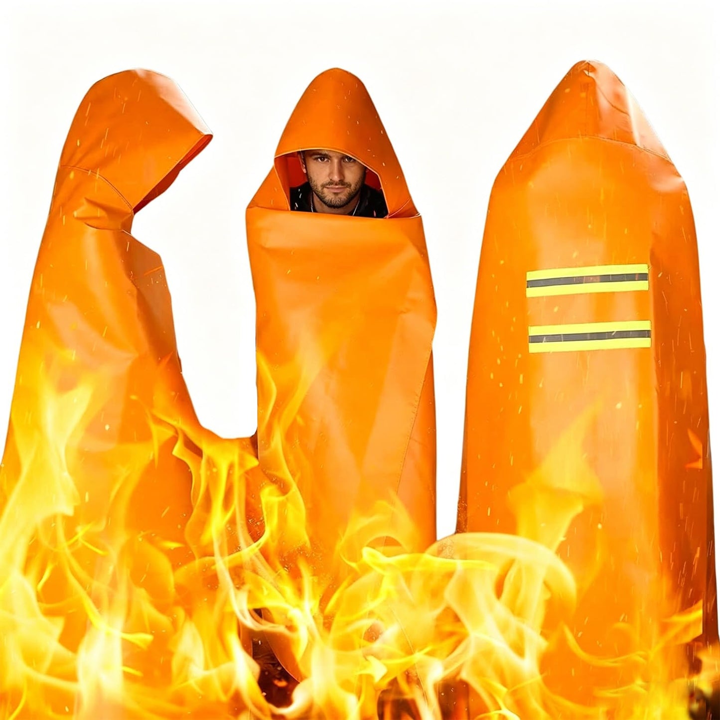 DIBBATU Fireproof Cloak, Fire Escape Cloak, Extra Big Fireproof Fiber Cape, Emergency Used as A Fire Blanket, Head Protection Fire Escape kit for Household, Office Home (Orange, 72 * 70in)