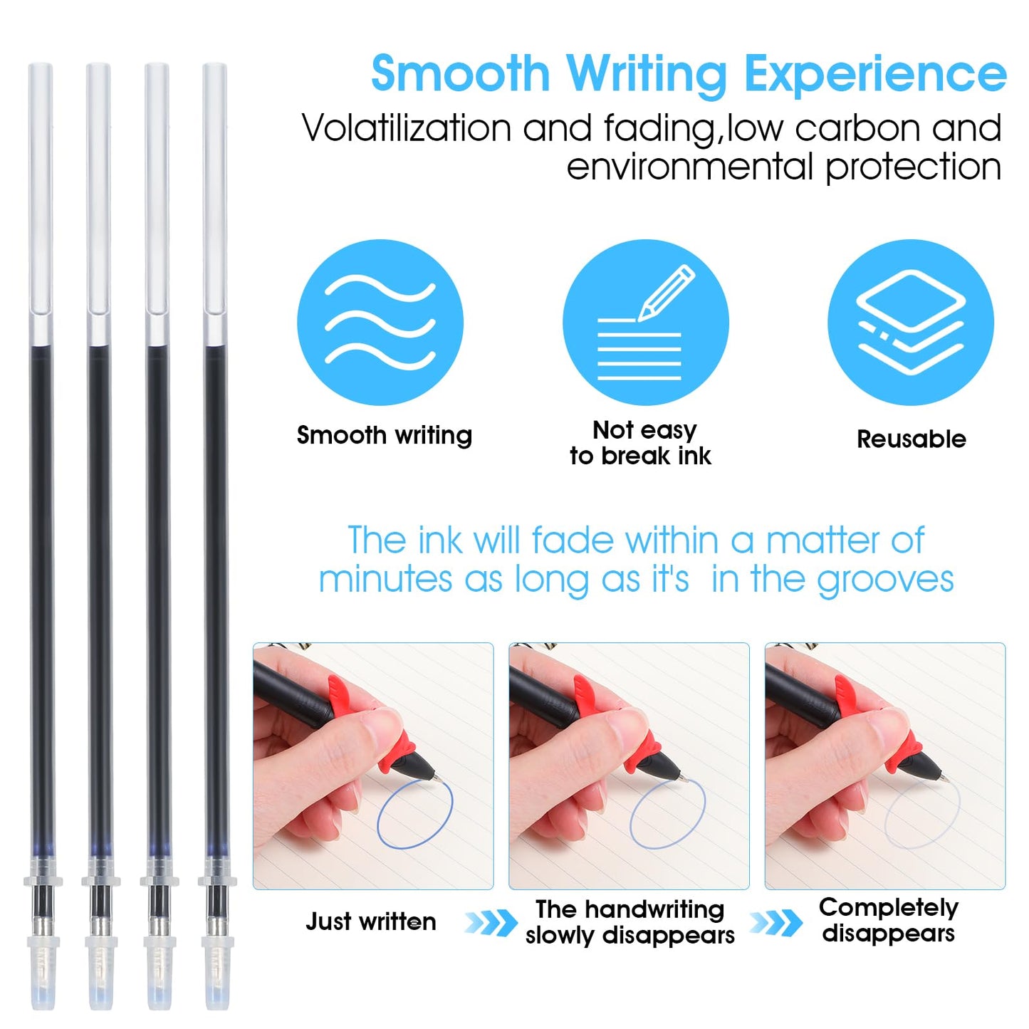 Heclia 72 PCS Magical Pens & Refills for Grooved Handwriting Workbooks 60 Disappearing Ink Pens with 6 Pen Shells & 6 Grips Reusable Writing Practice for Kids 3-12 Writing Train Handwriting Practice