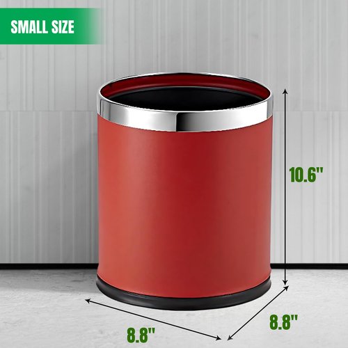 Brelso Small Office Trash Can, Open Top Small Wastebasket Bin, Invisi-Overlap' Metal Garbage Can, Waste Basket for Powder Room, Vanity, Bathroom (Red)