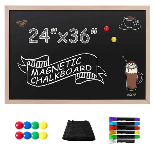 SELEAD Magnetic Chalk Board Signs - 24 x 36 inches Large Natural Color Wooden Frame Wall Decor Chalkboard for Home Kitchen Business Restaurant Office