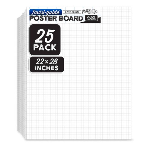 ArtSkills White Poster Board 22” x 28” with 0.5” Grid, Vision Board Supplies, Science Fair Display, 25-Pack