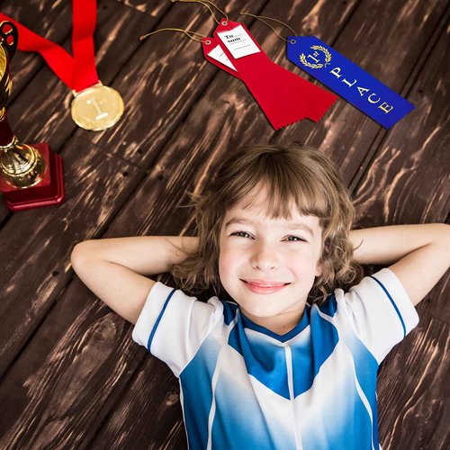 Outus 450 Pieces Award Ribbons 1st, 2nd, 3rd Place Flat Carded Set First Place Prizes with Event Card and Rope for Competition, Sports Event, School, Contests, Blue Red White