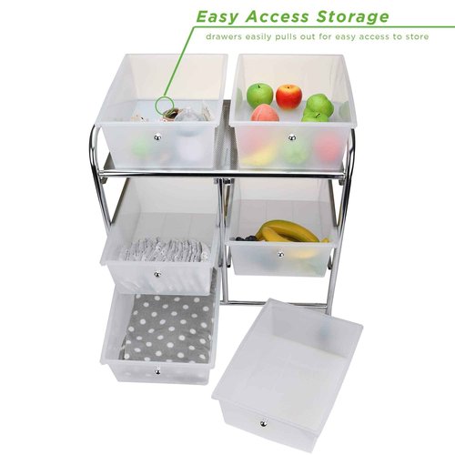 Mind Reader Rolling Cart with Drawers, Utility Cart, Craft Storage, Kitchen, Metal, 24.25"L x 15.25"W x26.25"H, White, Silver