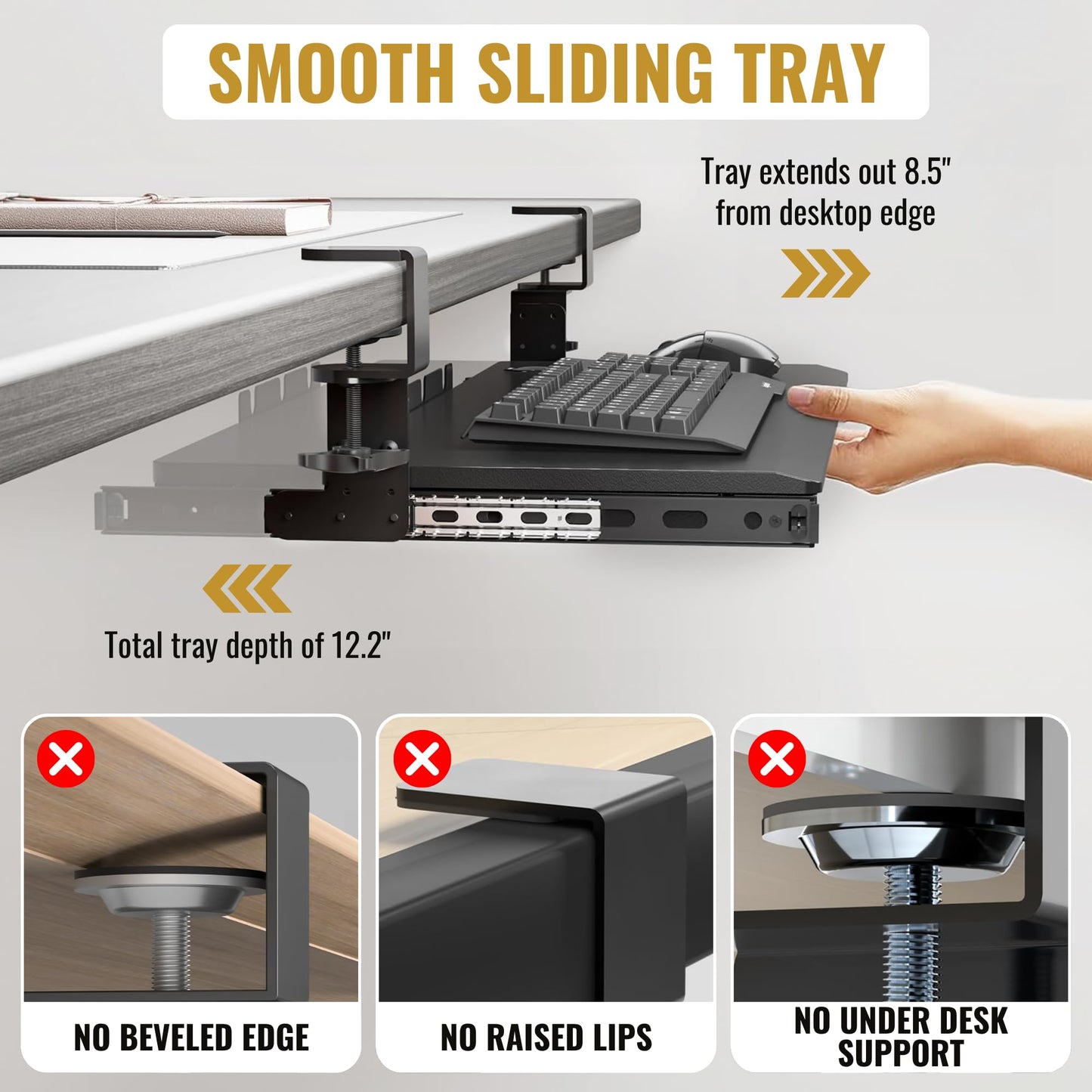 JollyDesk Keyboard Tray Under Desk Slide Out – Large 27" (31" Wide with Clamps) Computer Drawer Pull Out with Sturdy C-Clamp Mount, Ergonomic Keyboard Holder Under Desk Tray, Black