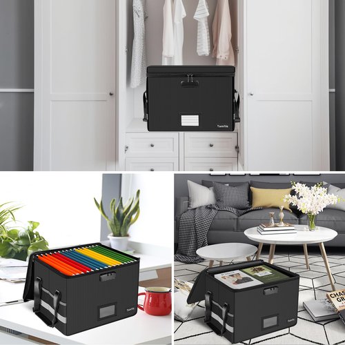 Tamfile Fireproof Document Box, Fireproof File Box with Lock, Ease of Assembly, Water Resistant File Storage Organizer for Hanging Letter/Legal Folder, Collapsible Portable Filing Box for Home Office