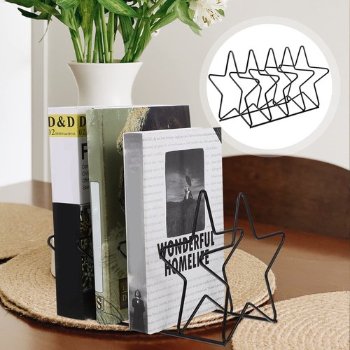 Iron Star-Shaped Desktop Organizer for Vinyl Records, CD, Books, and Documents, Black, 10.23 X 7.28 X 6.88 Inches, Space-Saving Storage Method for Home, Office, and School