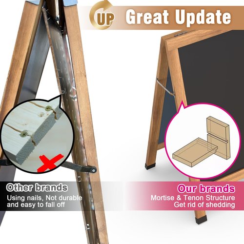 TOWON Large 40"x 20" Wooden A-Frame Chalkboard Sign, Rustic Standing Outdoor Sign, XL Chalk Board Sandwich Board Signs, Magnetic Double-Sided Sidewalk Board Kits for Cafe, Restaurant, Wedding Display