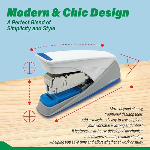 Easy-Flat Stapler | Effortlessly Staples 20-25 Sheets with 50% Less Force - Durable Steel/ABS Design (Blue & White)