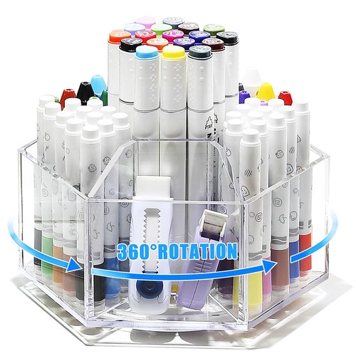GRDYEAAR Acrylic Pen Holder, Pencil Holder for Desk, 360° Rotating Desk Organizer, Crayon Organizers for Kids，Marker Organizer, Caddy Art Supply Organizers