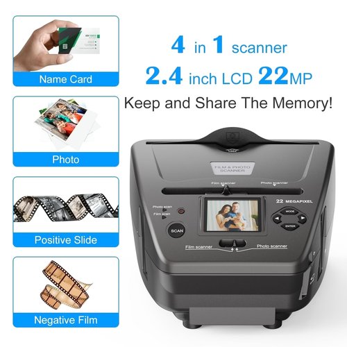 Photo Slide Scanner Convert Negatives & Slides 35mm/135 Film, Photo(3R,4R,5R), Business Card to Digital Photos, 4GB SD Card Included