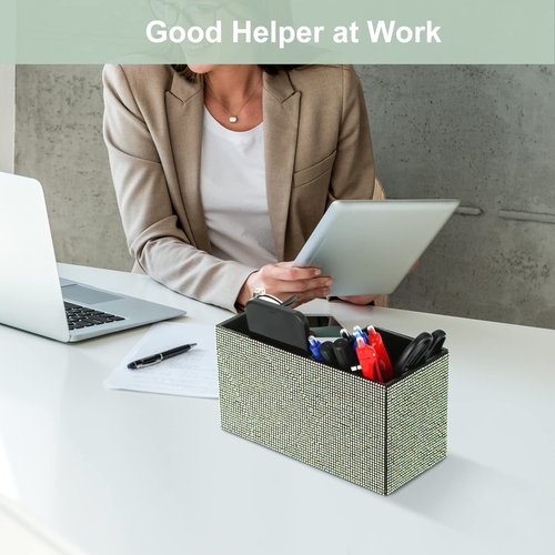 Desk Pen Pencil Holder Bling Pasted Rhinestones Paper Stationery Storage Box, Multi-functional Organizer for Pen,Pencil,Cell phone,Business Name Cards,Eye Glasses,Remote Control Holder (Color)