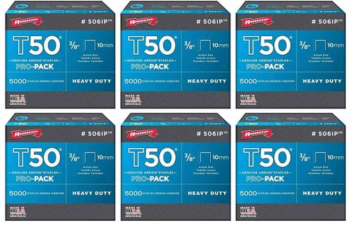 Arrow Fastener 506IP 3/8" T50 Staples, 6-Pack