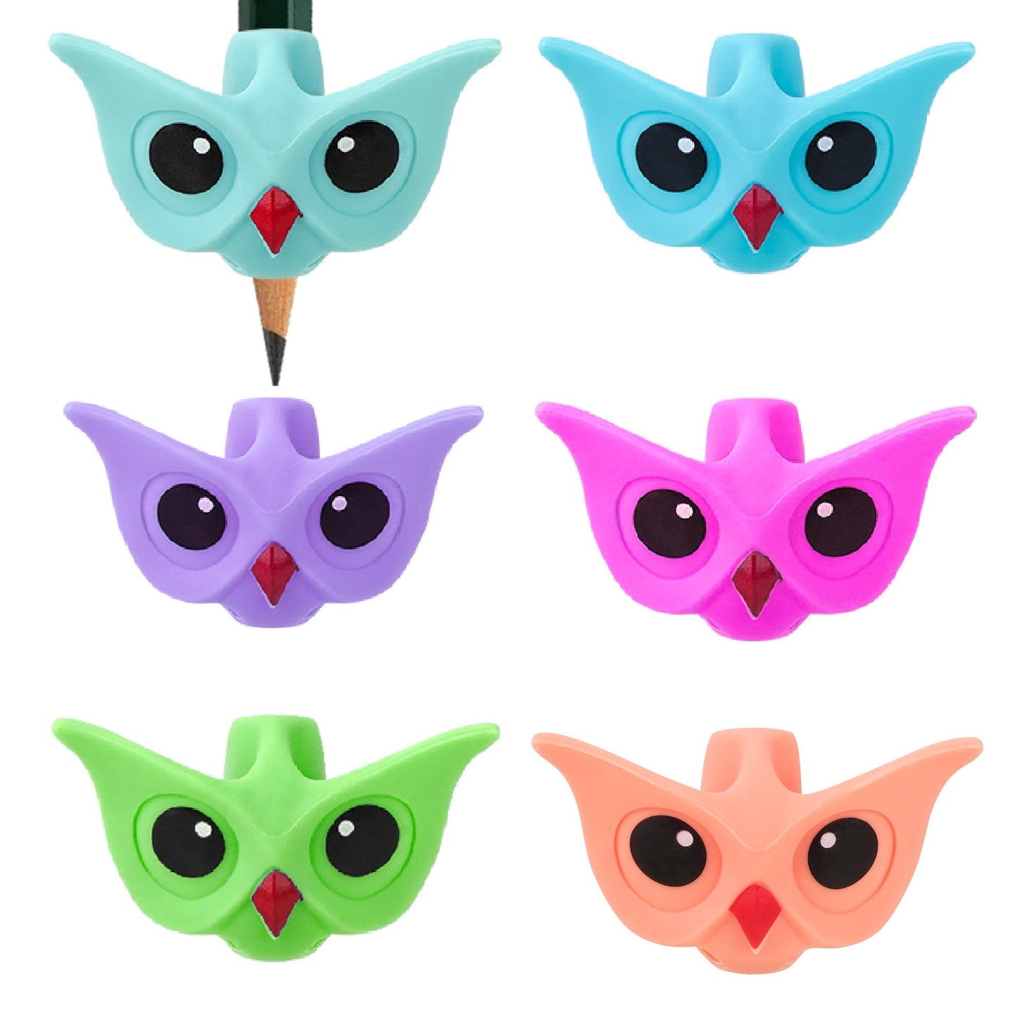 TOCCOOL 6 Pack Kids Owl Pencil Grips, Ergonomic Silicone Writing Aid for Children, Toddlers & Preschoolers, Handwriting Training Grip for Right & Left Hand