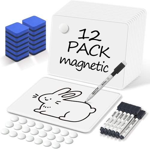 Magnetic Dry Erase Boards - 12 Pack 9 x 12 Inch Double-Sided Whiteboards with Markers & Erasers | Ideal for Kids & Teachers