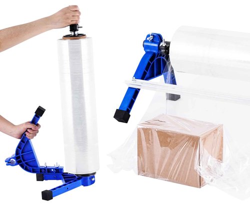 Consfly 2 in 1 Stretch Film Wrap Dispenser with Slide Cutter, Manual Pallet Wrapper Machine Adjustable Tension, 19.69" Table Stretch Film Packing Machine