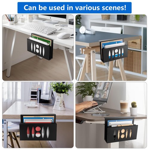 METALHSL 2 Tier Desk Side Storage, Under Desk Storage, No Drill Steel Hanging Desk Organizer, Laptop Holder, Desk Storage Holder for Office & Home.(Black)