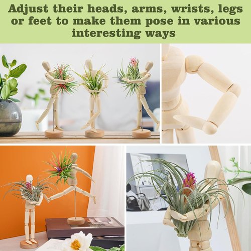 ANPHSIN Wooden Air Plant Holder - Unique 8.6'' Jointed Mannequin Stand for Tillandsia Display | Home Office Decor