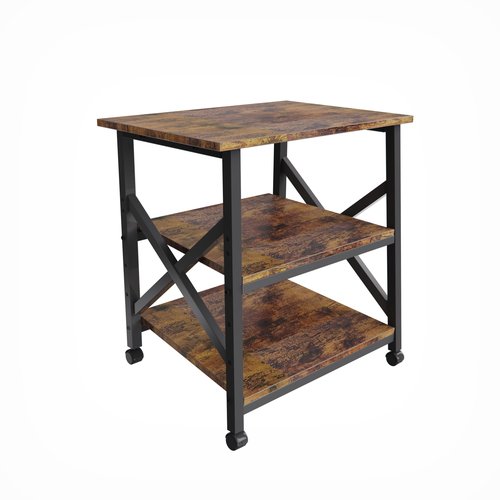 MILEFA Large 23.6 x 23.6 Inches Printer Stand with 3 Tiers, Height Adjustable Storage Shelf, Rolling Printer Cart with Industrial Wheels - Rustic Brown Home Office Printer Table