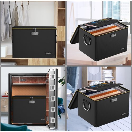 Fireproof Document Box with Fireproof Zipper,Hard Case Fireproof File Box with Lock,Insulated Non-Foldable Fireproof File Cabinet Large Portable Home Office File Organizer for Hanging Letter Folders