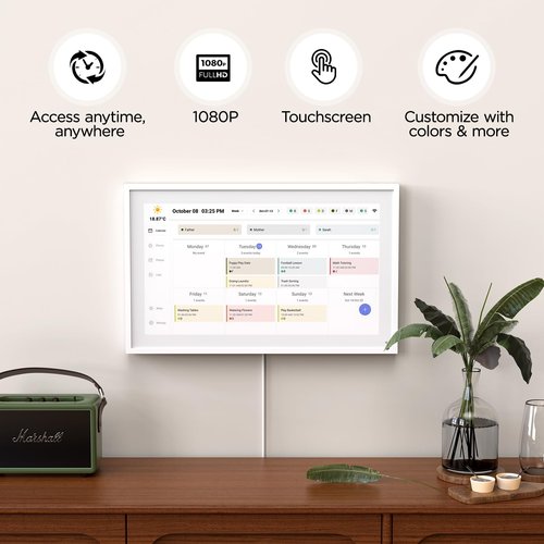 Mezed 21.5" Smart Digital Calendar, Meal Schedule, Duty Chart, HD Smart Touch Screen Home Interactive Electron Calender - Built-in Digital Photo Frame Function (white, 21.5)