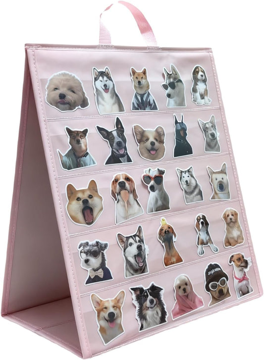 Skiennix Double-Sided Sticker Display Stand - Portable 4" Card Organizer for Events | 17"x13" Pink