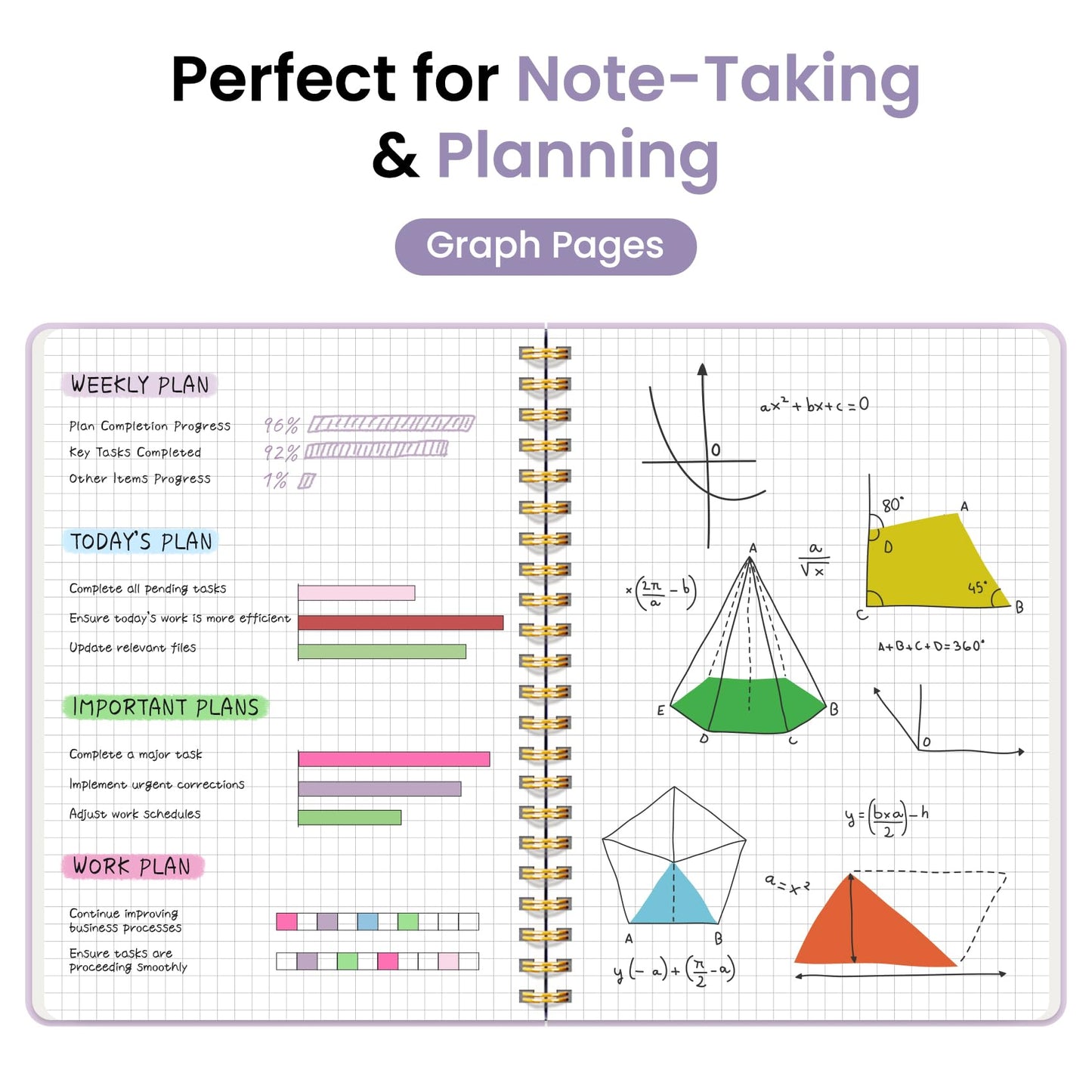 Taja Graph Spiral Journal Notebook for Women & Men, 140 Pages, Graph Paper Hardcover Notebook for Planning & Tracking, Journals for Graphing, A5(5.7" x 7.9") – Purple