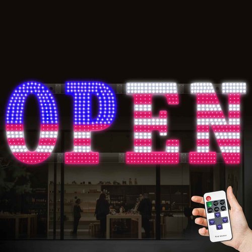 LemonNova 30'' x 10" LED Open Signs for Buisness, Remote Control and Adjustment Brightness & Speed - 14 Mode, Large Open Closed Sign for Bar Store Restaurant Office Hotel Salon USA Flag