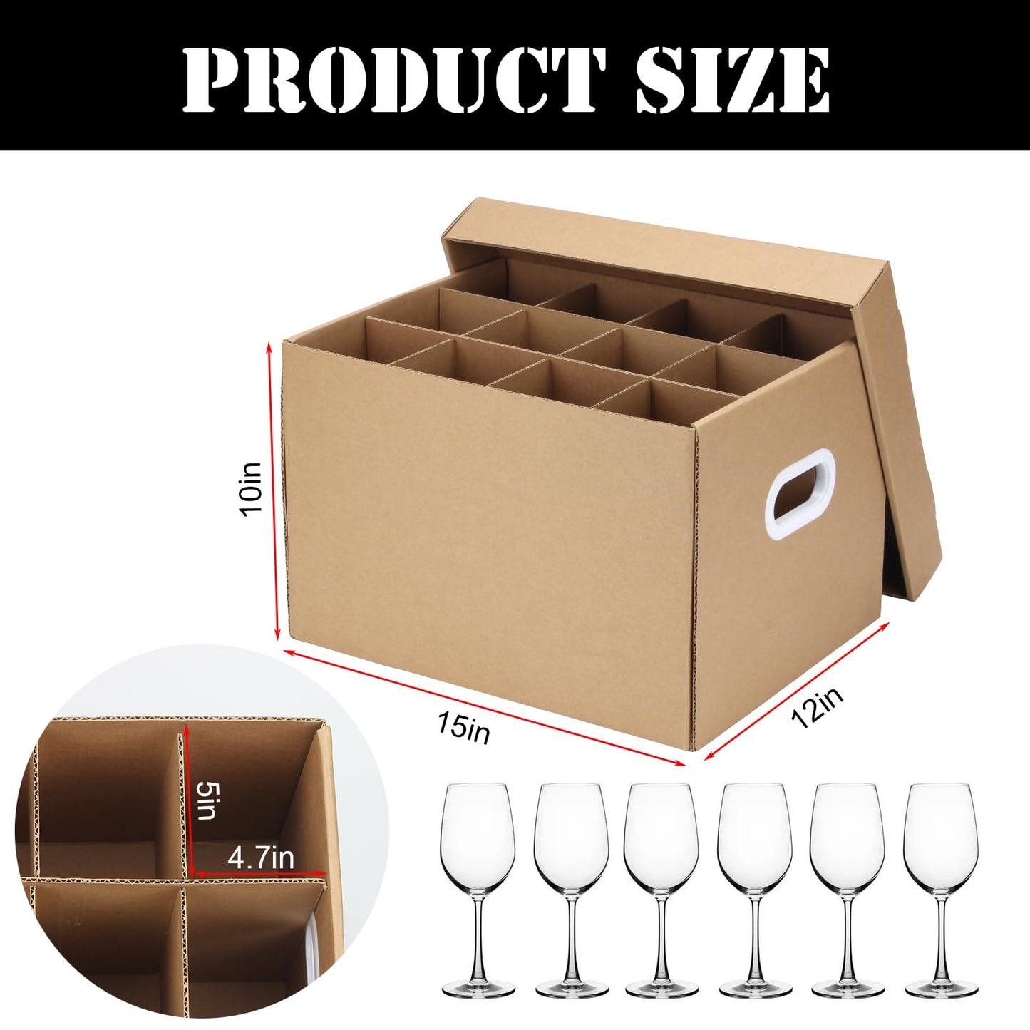 DIICCYO 2 Pack Wine Glass Moving Boxes Kitchen Moving Boxes with Handle Kitchen Kit with Lid for Dish Glassware, Glass Packing Boxes Packing Supplies for Moving, 15 x 12 x 10 Inches, Brown