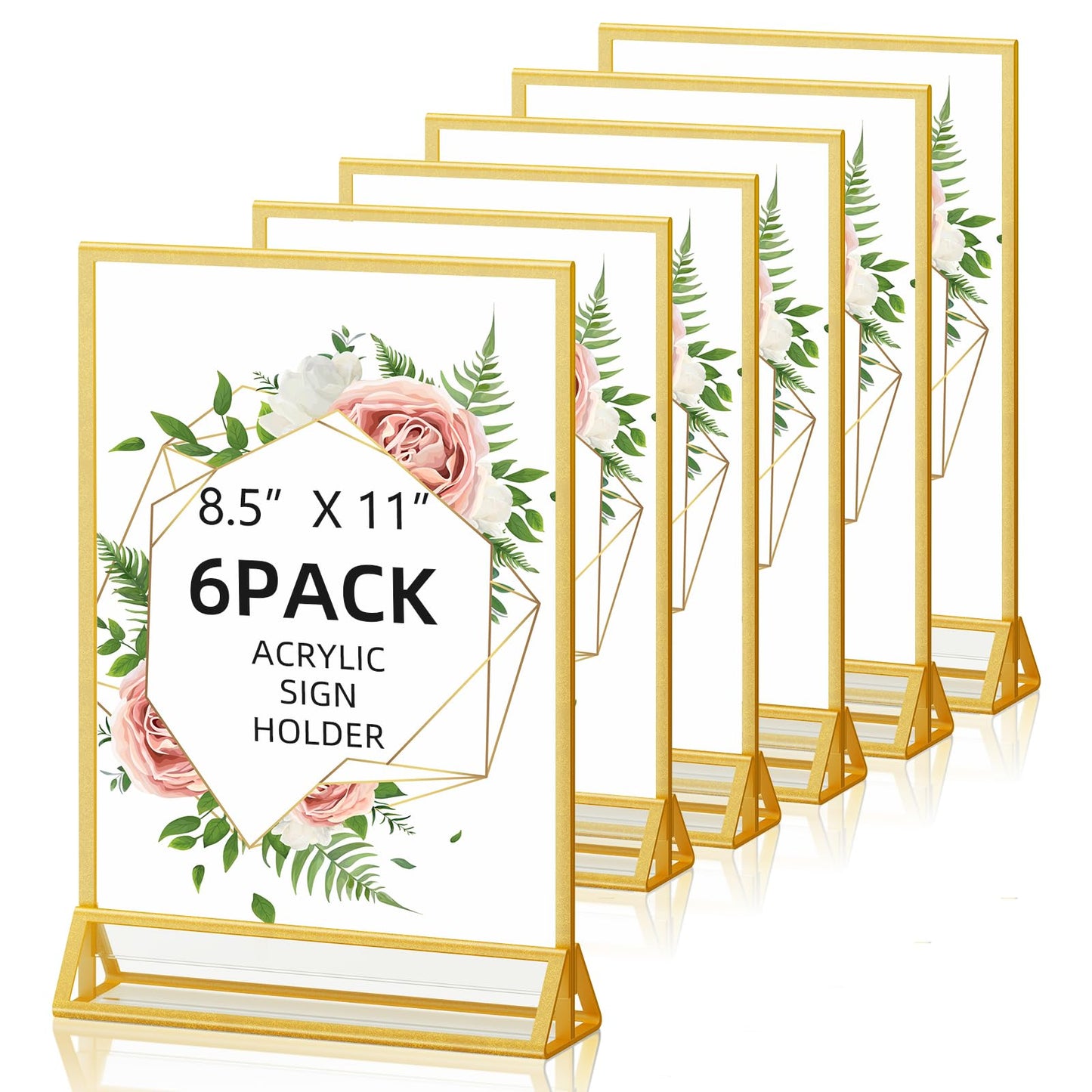 PPH-Sisy Acrylic Sign Holder 8.5X11 Double-Sided Gold Picture Frames Clear Sign Holder for Flyer Holder Menu Holder Wedding Table Number Holder Photo Frame -6 Pack