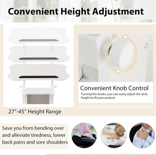 Mobile Laptop Podium, Portable Height Adjustable Podium Stand, Rolling Lectern Desk with Storage, 180° Tilting Top, Lockable Universal Casters, Sit-to-Stand Computer Desk for Home, Office