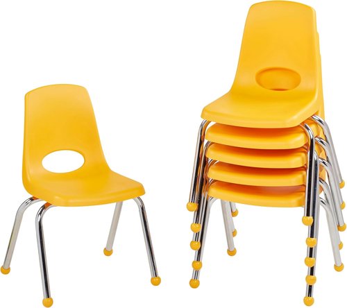 FDP 14" School Stack Chair - Stacking Student Seat with Chromed Steel Legs | Yellow (6-Pack)