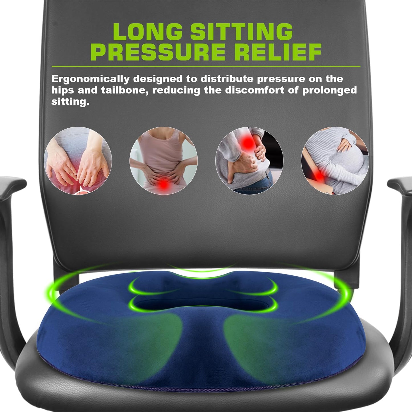 D DITALON Donut Pillow for Tailbone Pain and Hemorrhoid, Memory Foam Butt Donut Seat Cushion with Hole, Pelvis Pressure Relief Cushion for Coccyx, Sciatica, Postpartum, Long Sitting Office Chair