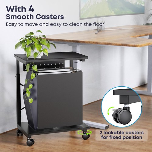 PUTORSEN Height Adjustable Computer Tower Stand - 2-Tier ATX-Case PC Floor Stand with Rolling Wheels, Black